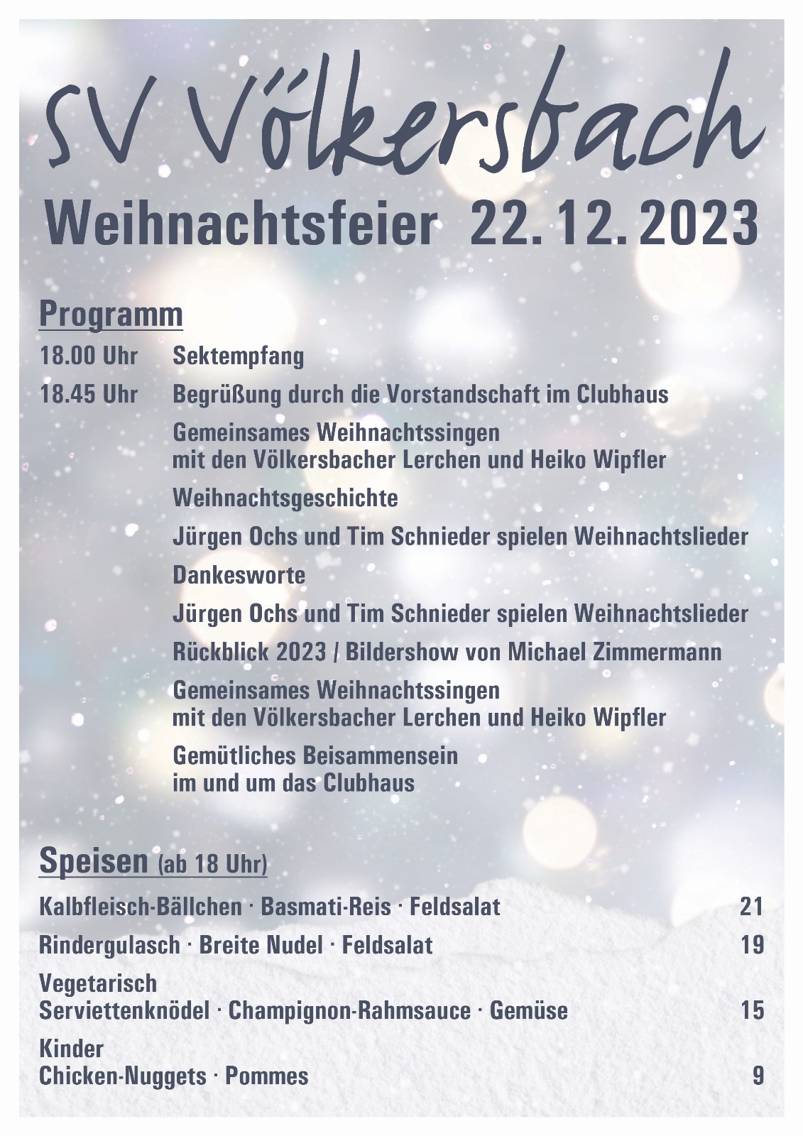 Weihnachtsfeier 2023 - Programm und Speisen